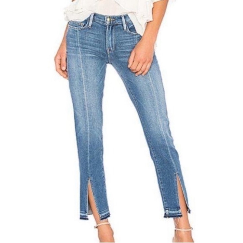 FRAME Le High Straight Foster Split Front Jeans 26 Raw Hem